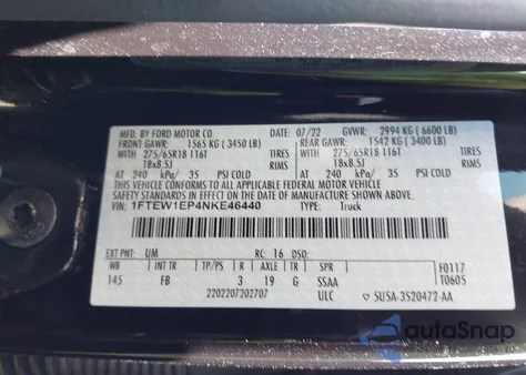 2022 Ford F-150 Xlt z USA, uszkodzony, nr VIN 1FTEW1EP4NKE46440